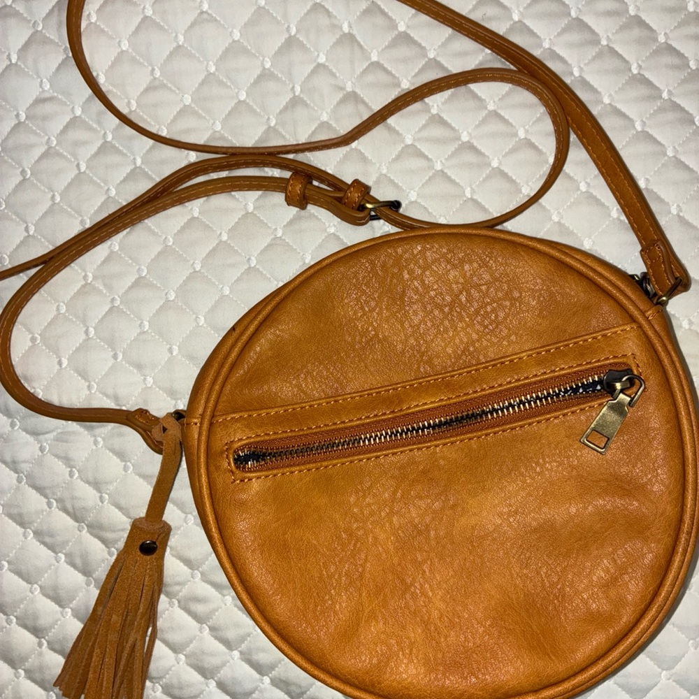 Round Tan Leather Crossbody Bag - Picture 10 of 15